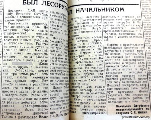 Был лесорубом, стал начальником. По страницам газеты "Пашский кол